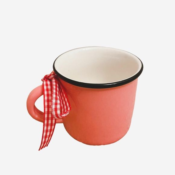 Hugs and Kisses" Mini Coffee Mug, Ceramic Farmhouse Valentine's Day - Picture 2 of 6